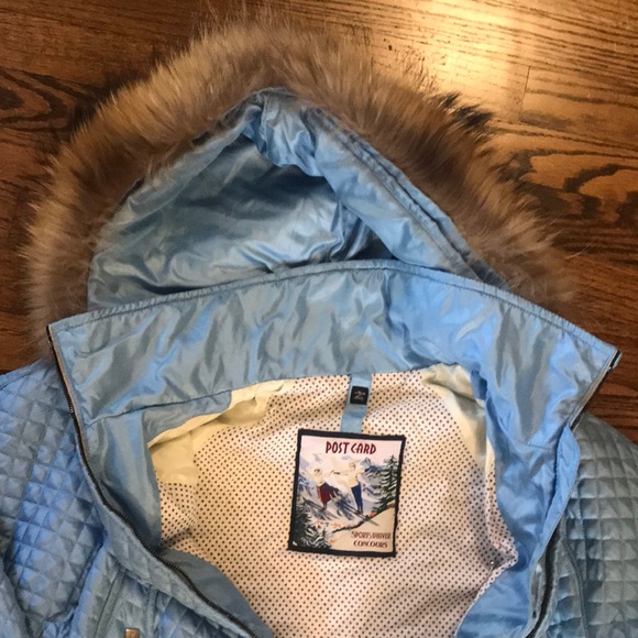 Post Card quilted jacket Fur hood 6 - Picture 2 of 5